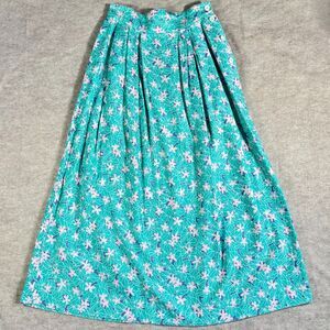 Vtg David Brooks Skirt Womens 4 Teal Pink Floral Pleated Button Midi Cottagecore